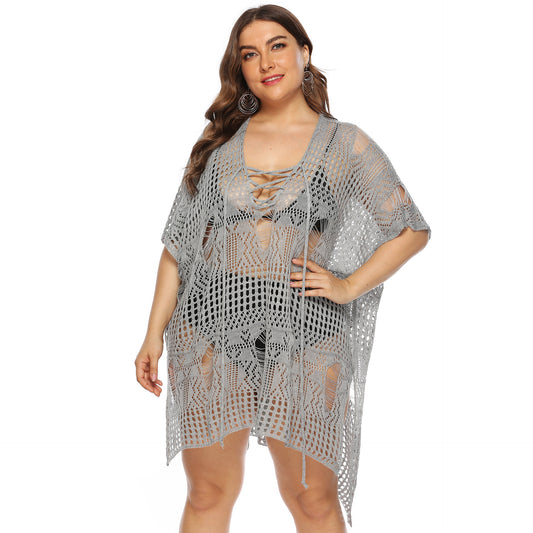 plus Size Women Clothing Loose Irregular Hollow Out Cutout out See-through Beach Bikini Blouse