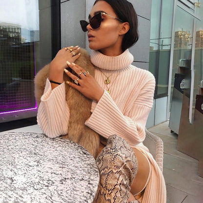 Sweater High Collar Loose Long Sleeve Autumn Winter Sweater Coat Internet Women Clothing Top