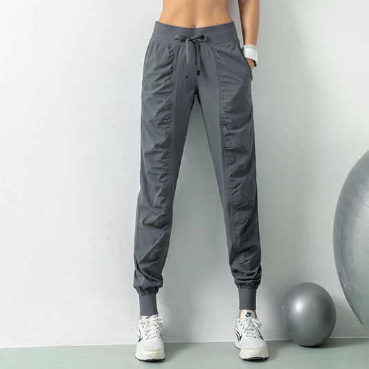 Pleated Slim-Fit Fitness Sports Pants Female Loose-Fit Tappered Trousers Running Pants Casual Quick-Drying Trousers Harem Pants Thin