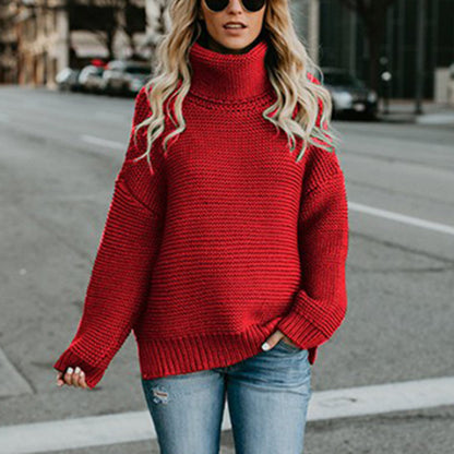 Autumn Winter Knitwear Thick Thread Long Sleeve Turtleneck Pullover Women