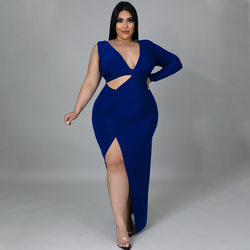 Women Clothing Spring Solid Color Single Sleeve Sexy Hollow Out Cutout Maxi Dress