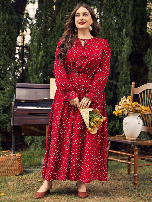 Style plus Size Women Dress 2022 Polka-Dot Loose-Fitting Plump Girls Long Sleeve Dress