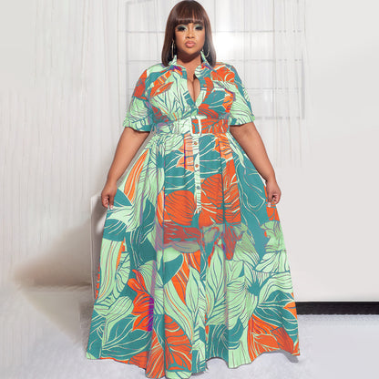 Summer Print Long Casual Plus Size Women Dress