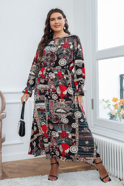 Style Plus Size Women Clothing 2022 Fashion Printed Long Sleeve Loose Dress