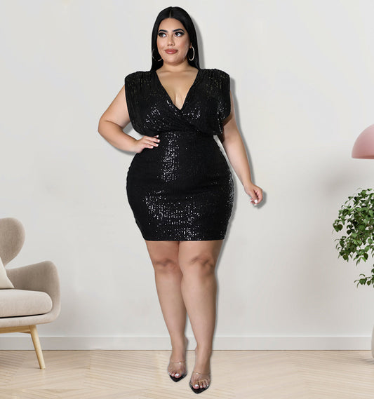 Plus Size Women Clothes 2022 Spring  Sequin Sexy Vest Dress