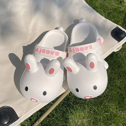 Thin strips cute cartoon rabbit hole shoes female summer wear non-slip girls heart sandals and slippers