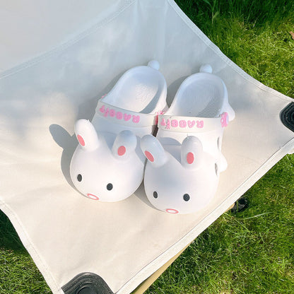 Thin strips cute cartoon rabbit hole shoes female summer wear non-slip girls heart sandals and slippers