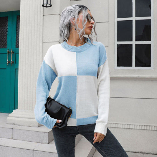 Chessboard Plaid Sweater Women Loose Autumn Winter Long Sleeve Sweater Sweater