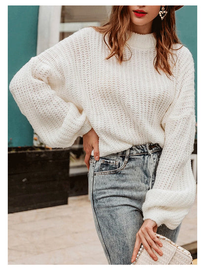 New   Autumn Winter  Sweater Women All-Matching Loose Pullover Knitwear round Neck Women