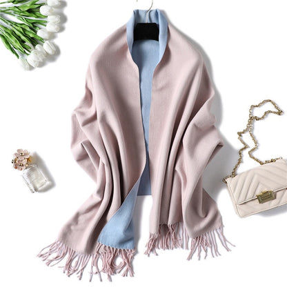 New Women's Winter Scarf Cashmere Wool Scarves Shawls Soft Solid Wool Pashmina for Women Winter Warm Female Poncho Stoles