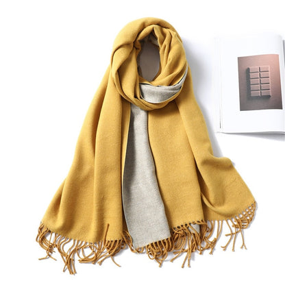 New Women's Winter Scarf Cashmere Wool Scarves Shawls Soft Solid Wool Pashmina for Women Winter Warm Female Poncho Stoles