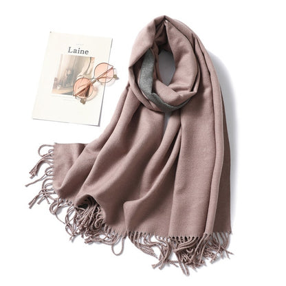 New Women's Winter Scarf Cashmere Wool Scarves Shawls Soft Solid Wool Pashmina for Women Winter Warm Female Poncho Stoles