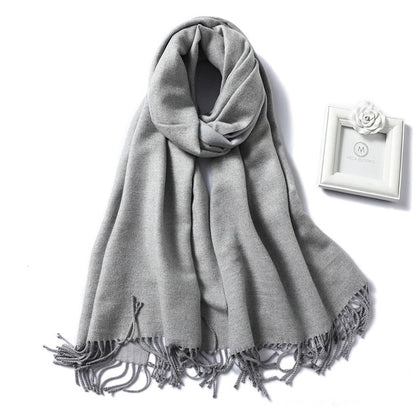 New Women's Winter Scarf Cashmere Wool Scarves Shawls Soft Solid Wool Pashmina for Women Winter Warm Female Poncho Stoles