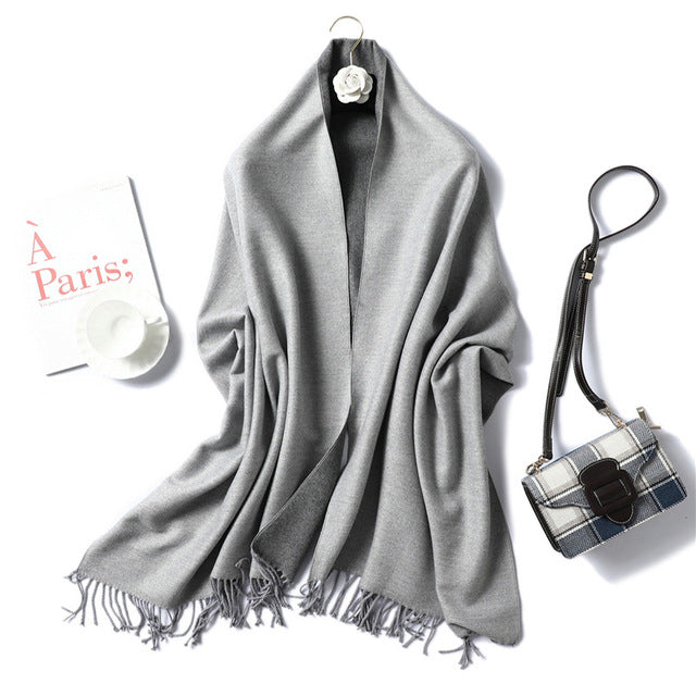 New Women's Winter Scarf Cashmere Wool Scarves Shawls Soft Solid Wool Pashmina for Women Winter Warm Female Poncho Stoles