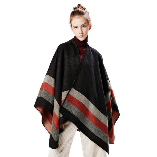 New fashion women winter warmer shawl ladies large stripe wraps poncho capes