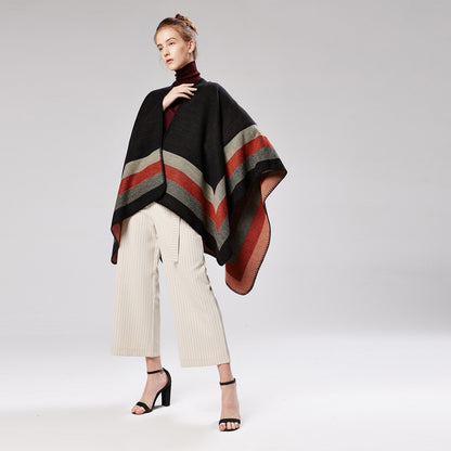 New fashion women winter warmer shawl ladies large stripe wraps poncho capes