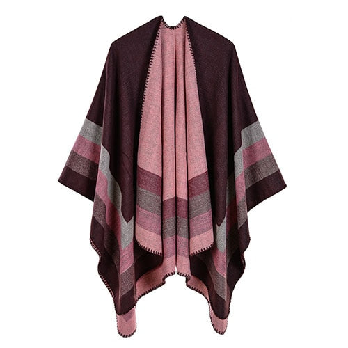 New fashion women winter warmer shawl ladies large stripe wraps poncho capes