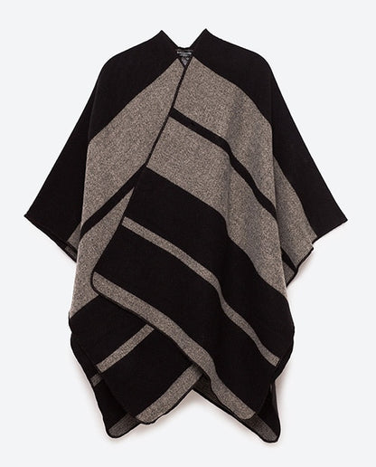 patchwork striped poncho women winter thick warm cape shawl wrap