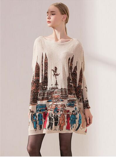 Long Sleeve Knitted Sweater Casual Womens Lady Tops Oversized Loose Batwing Sleeve Print Pullover Coat Women's Sweaters Clothes