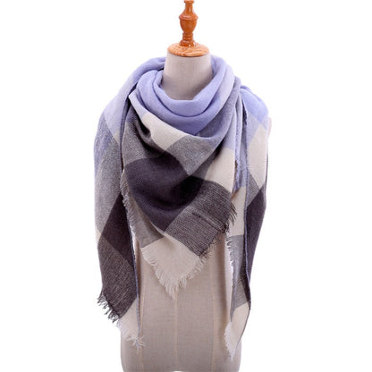 New Women's Winter Triangle Scarf Plaid Warm Cashmere Scarves Female Shawls Pashmina Lady Bandana Wraps Blanket Bandana