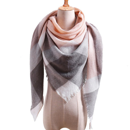 New Women's Winter Triangle Scarf Plaid Warm Cashmere Scarves Female Shawls Pashmina Lady Bandana Wraps Blanket Bandana