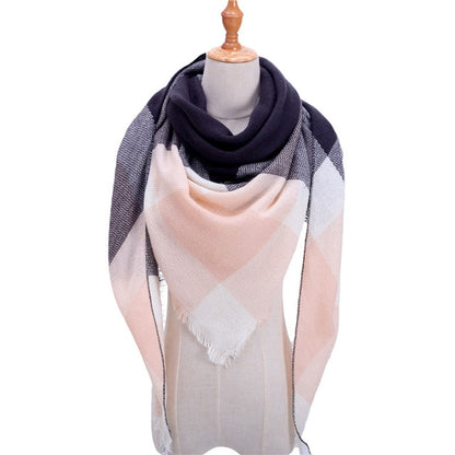 New Women's Winter Triangle Scarf Plaid Warm Cashmere Scarves Female Shawls Pashmina Lady Bandana Wraps Blanket Bandana