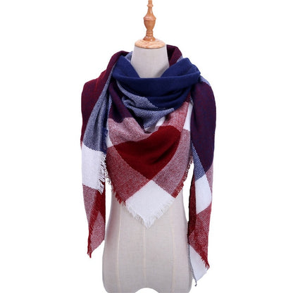 New Women's Winter Triangle Scarf Plaid Warm Cashmere Scarves Female Shawls Pashmina Lady Bandana Wraps Blanket Bandana