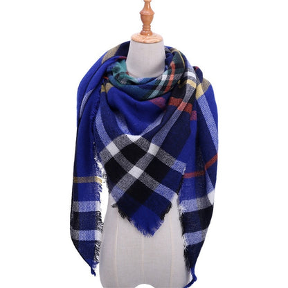 New Women's Winter Triangle Scarf Plaid Warm Cashmere Scarves Female Shawls Pashmina Lady Bandana Wraps Blanket Bandana