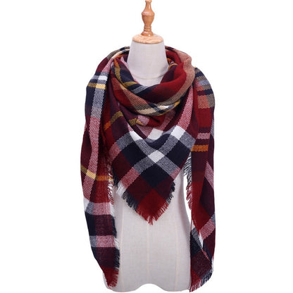 New Women's Winter Triangle Scarf Plaid Warm Cashmere Scarves Female Shawls Pashmina Lady Bandana Wraps Blanket Bandana