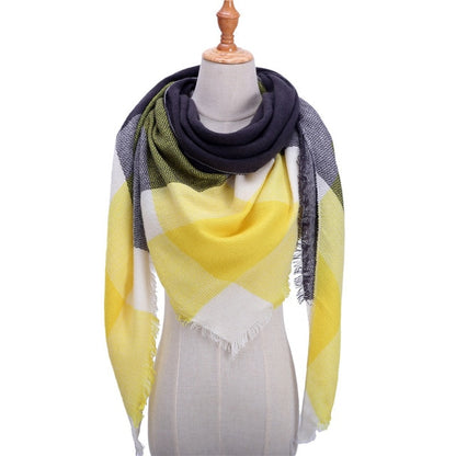 New Women's Winter Triangle Scarf Plaid Warm Cashmere Scarves Female Shawls Pashmina Lady Bandana Wraps Blanket Bandana