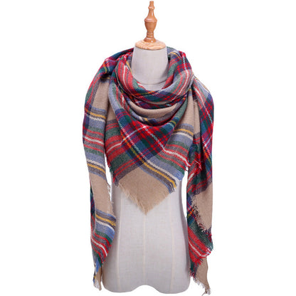 New Women's Winter Triangle Scarf Plaid Warm Cashmere Scarves Female Shawls Pashmina Lady Bandana Wraps Blanket Bandana