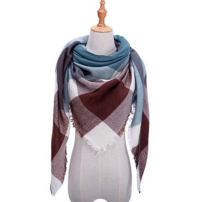 New Women's Winter Triangle Scarf Plaid Warm Cashmere Scarves Female Shawls Pashmina Lady Bandana Wraps Blanket Bandana