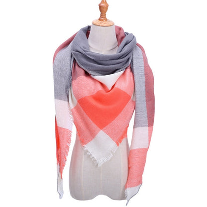 New Women's Winter Triangle Scarf Plaid Warm Cashmere Scarves Female Shawls Pashmina Lady Bandana Wraps Blanket Bandana