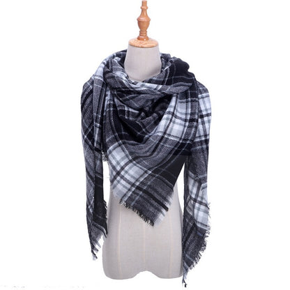 New Women's Winter Triangle Scarf Plaid Warm Cashmere Scarves Female Shawls Pashmina Lady Bandana Wraps Blanket Bandana