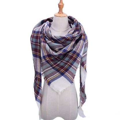 New Women's Winter Triangle Scarf Plaid Warm Cashmere Scarves Female Shawls Pashmina Lady Bandana Wraps Blanket Bandana