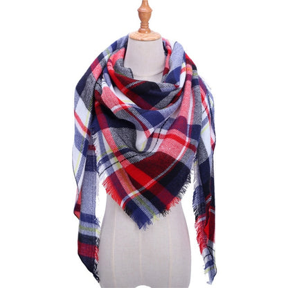 New Women's Winter Triangle Scarf Plaid Warm Cashmere Scarves Female Shawls Pashmina Lady Bandana Wraps Blanket Bandana