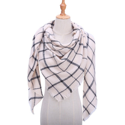 New Women's Winter Triangle Scarf Plaid Warm Cashmere Scarves Female Shawls Pashmina Lady Bandana Wraps Blanket Bandana