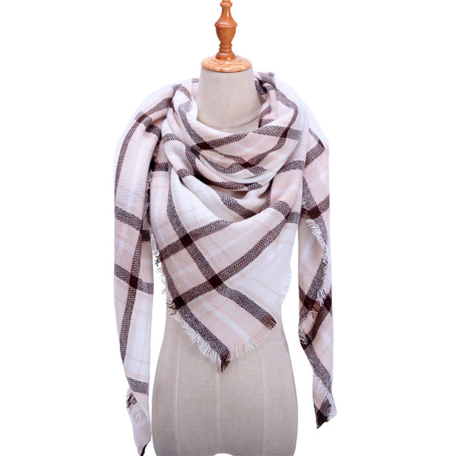 New Women's Winter Triangle Scarf Plaid Warm Cashmere Scarves Female Shawls Pashmina Lady Bandana Wraps Blanket Bandana