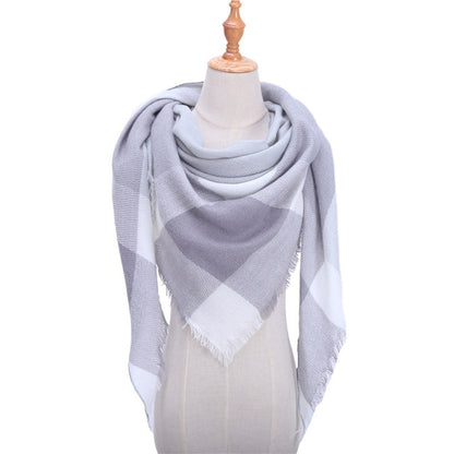 New Women's Winter Triangle Scarf Plaid Warm Cashmere Scarves Female Shawls Pashmina Lady Bandana Wraps Blanket Bandana