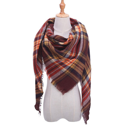 New Women's Winter Triangle Scarf Plaid Warm Cashmere Scarves Female Shawls Pashmina Lady Bandana Wraps Blanket Bandana