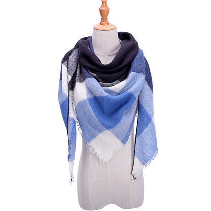 New Women's Winter Triangle Scarf Plaid Warm Cashmere Scarves Female Shawls Pashmina Lady Bandana Wraps Blanket Bandana