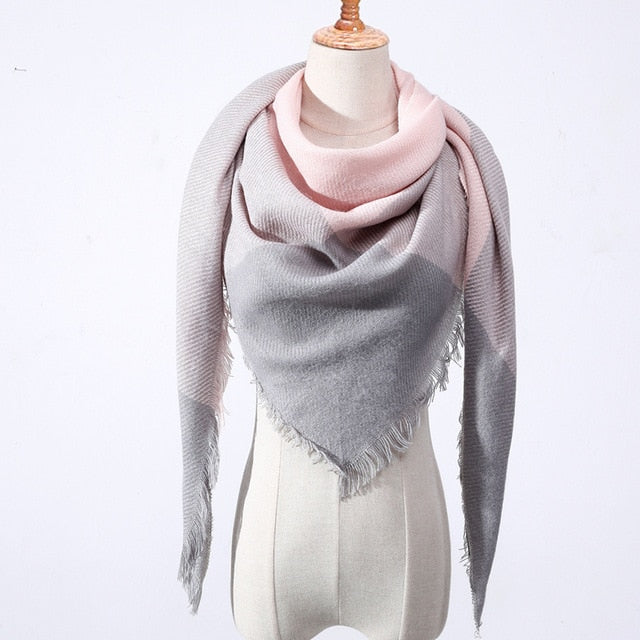 New Women's Winter Triangle Scarf Plaid Warm Cashmere Scarves Female Shawls Pashmina Lady Bandana Wraps Blanket Bandana