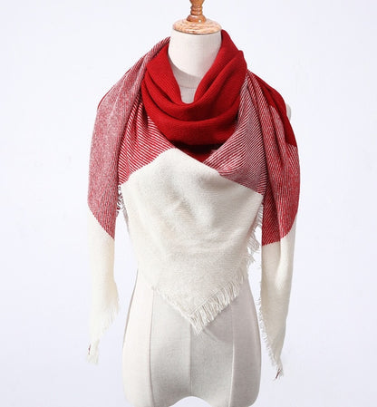 New Women's Winter Triangle Scarf Plaid Warm Cashmere Scarves Female Shawls Pashmina Lady Bandana Wraps Blanket Bandana