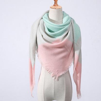 New Women's Winter Triangle Scarf Plaid Warm Cashmere Scarves Female Shawls Pashmina Lady Bandana Wraps Blanket Bandana